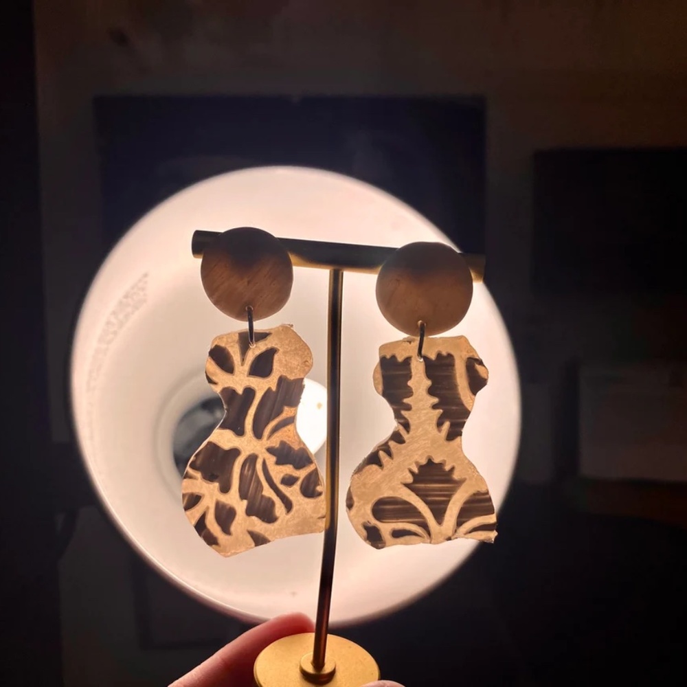 Handmade Clay Earrings | Forms of a Woman Silhouette | Translucent Lace